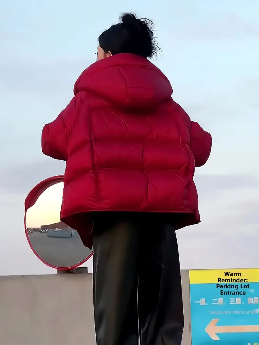 Abrigo de invierno con capucha para mujer, chaqueta acolchada de plumón blanco, con capucha, Dstring, cálido, a la moda, para ir al trabajo, novedad de 2024