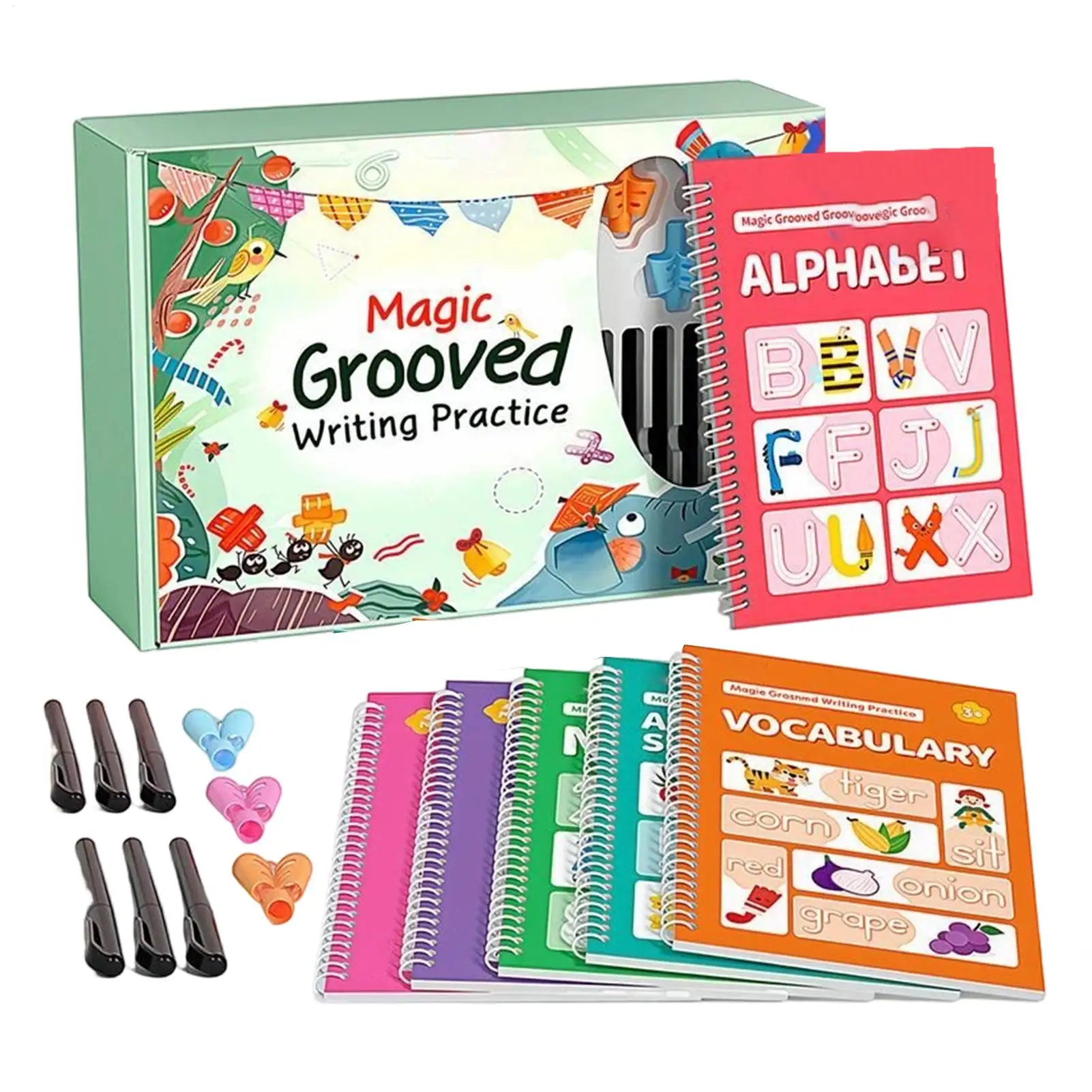 

Рабочая тетрадь для рукописного ввода, рифленая обучающая многоразовая страница с ручками для ручек, тетрадь для письма словарного запаса для детей в детском саду