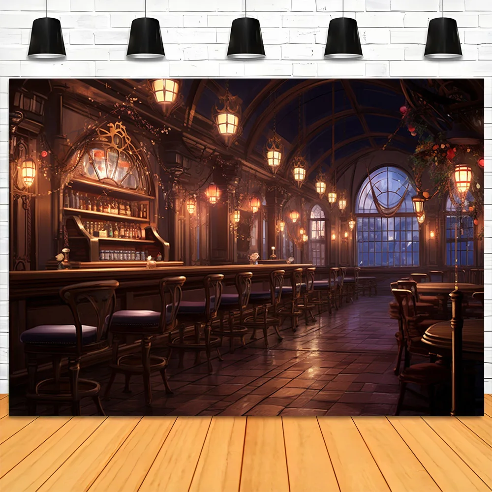 Antique library Old Tavern Barista Coffee Shop Bar Photography Backdrop Warm Medieval Inn Fantasy Photo Studio Background JG-02