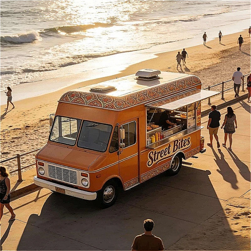 Food Trailer Stainless Steel Mobile Kitchen With Griddle Fryer Fridge Burger Hot Dog Sales Service Business Operation Customized