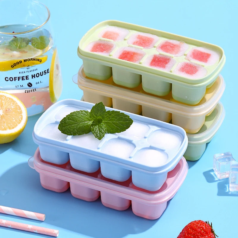 Frozen Ice Cream Makers Household Silicone Ice Cube Molds Ice Tray with Lid Refrigerator Iced Whiskey Drink Small Ice Making Box