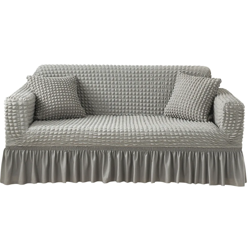 Ligh Fényűzés tömör színben Háromüléses kanapé fedezze csúszásmentes slipcover all-inclusive Hullámkrepp Háromüléses kanapé Borult számára Eleven szoba 1/2/3/4 seater