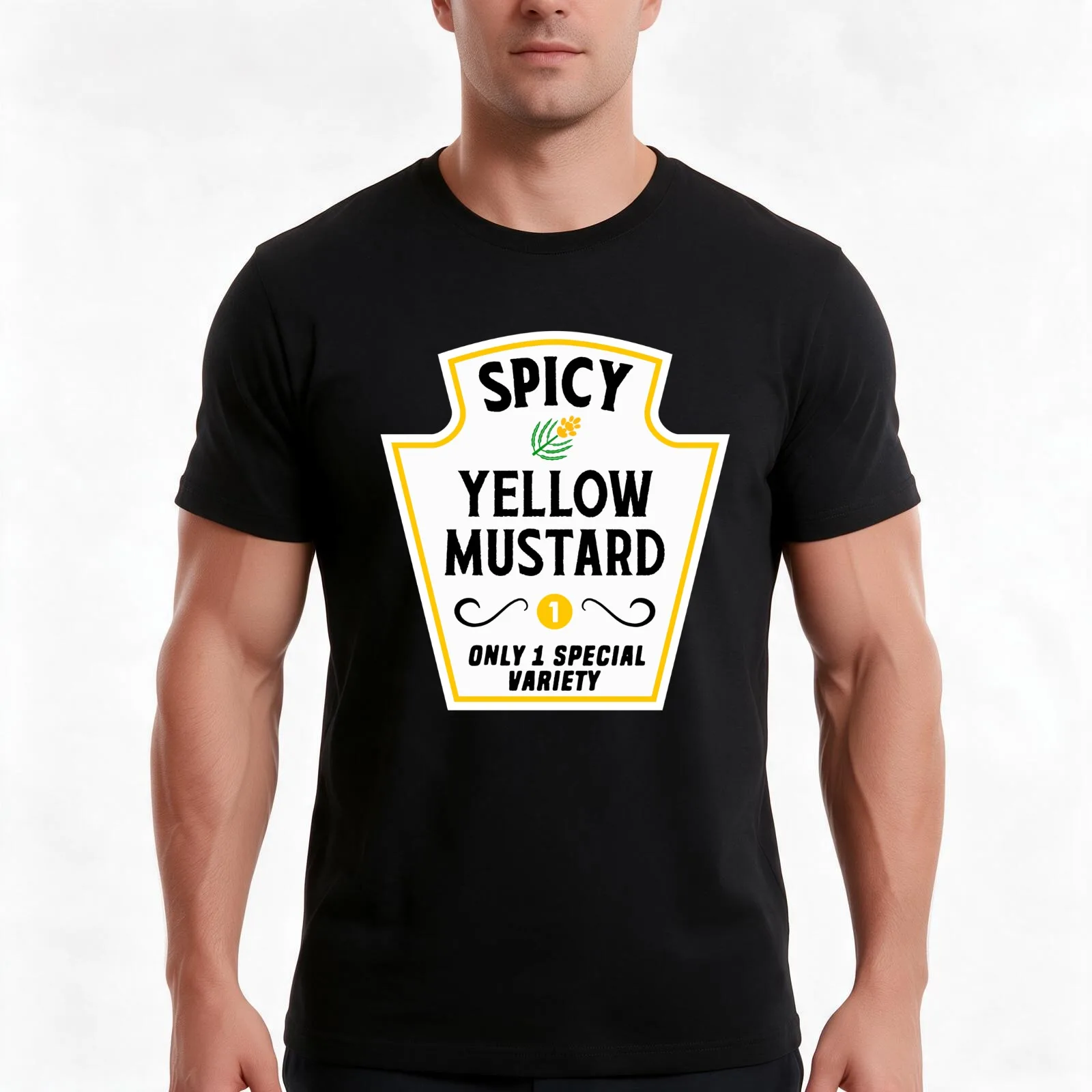 Spicy Yellow Mustard T-Shirt, Summer Casual Cotton Tee, Oversized Streetwear Tops, Vintage Graphic Print, Loose Fit Short Sleeve