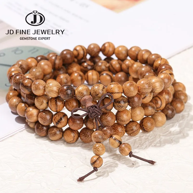 JD Natural Wooden Buddha Beads Multilayer Bracelet Women Men Tibetan Buddhism 8mm Bead Handmade Prayer Bangles Yoga Jewelry