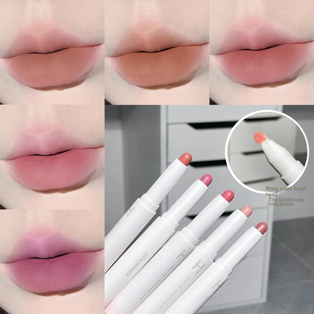 Rouge à lèvres résistant à l'eau, double extrémité, avec pinceau, contour, maquillage, esthétique, 256