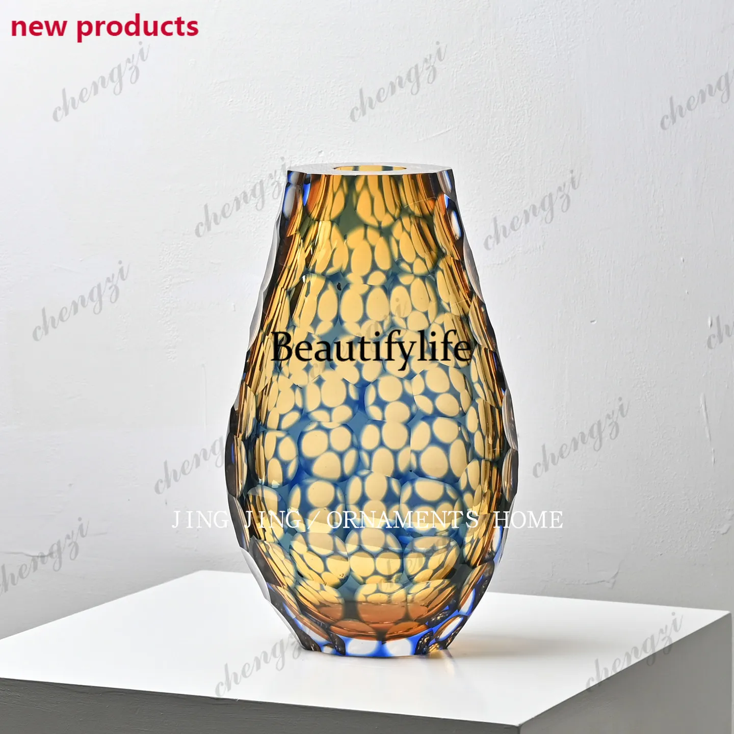 f182 Advanced Art Amber Gold Handmade Crystal Glazed Vase Living Room Coffee Table Decorative Vase