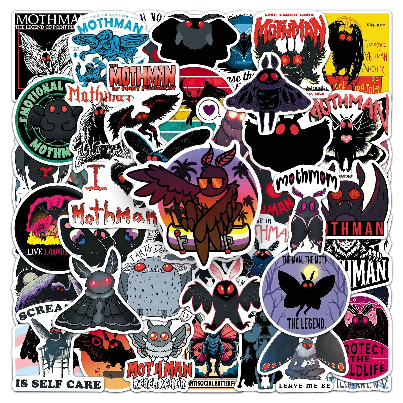 50 Stück Cartoon Mothman Aufkleber Halloween Wasserfeste Vinyl-Sticker für Laptop Handyhülle Tagebuch Geschenk