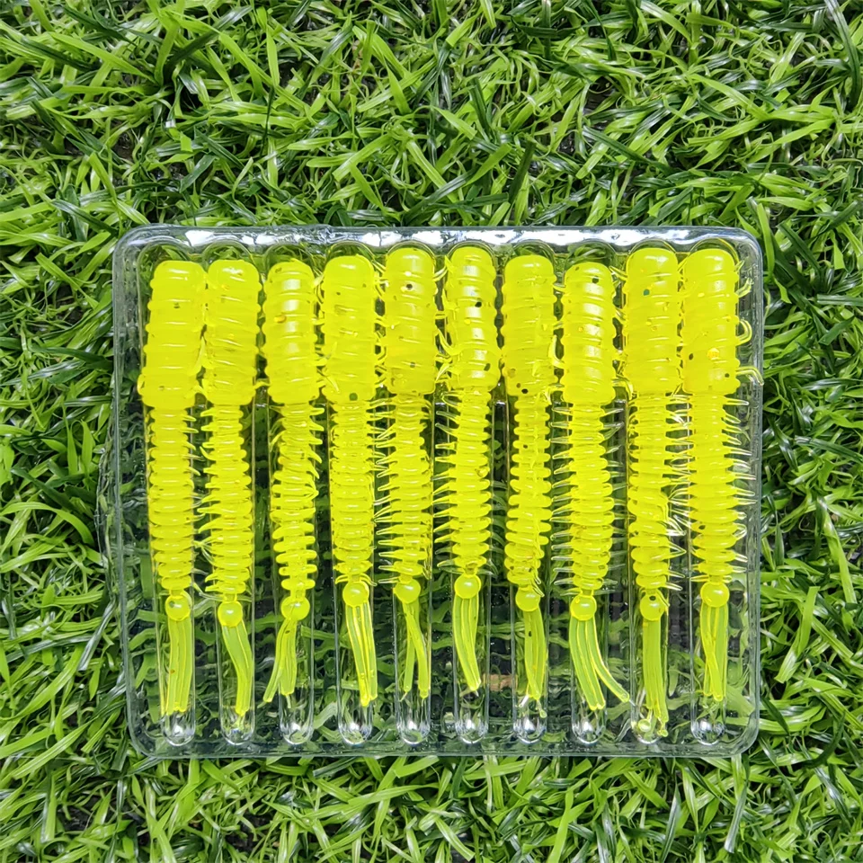 MUKUN Wurmköder, 10 Stück, Mini-Köder, 45 mm, 0,4 g, weicher Silikonköder, künstliche Larve-Gummi-Köder, Wobbler, Bass-Angelköder – Detail 18