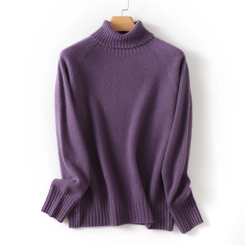 2024 New 100% Merino Wool Women Sweater Autumn Winter Turtleneck  Pullover Soft Warm Glitter Cashmere Knitwear Basic Tops ﻿