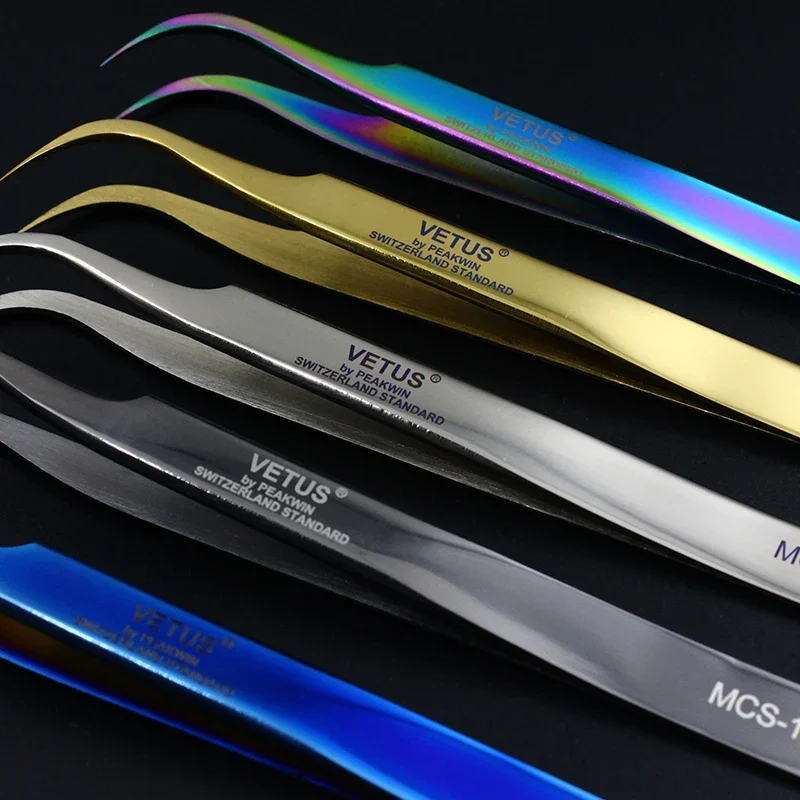 100% Genunie VETUS MCS-15/12 series  Rainbow Tweezers False Eyelash Extension Tweezer Stainless Steel Colorful Tweezers