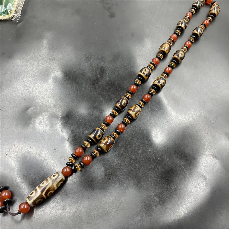 Old Jade Master Tibetan Three-Eye Sweater Chain Dzi Bead Tibet Beads Agate Necklace