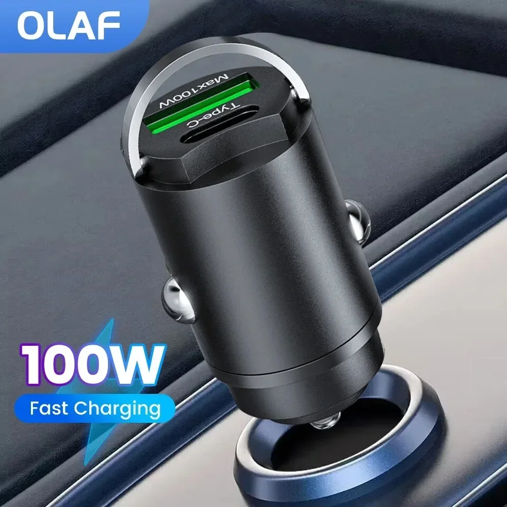 New Mini 100W Car Charger USB Type C Fast Charging Metal Pull Ring QC 3.0 PD Auto Chargers For iphone Samsung Huawei Xiaomi