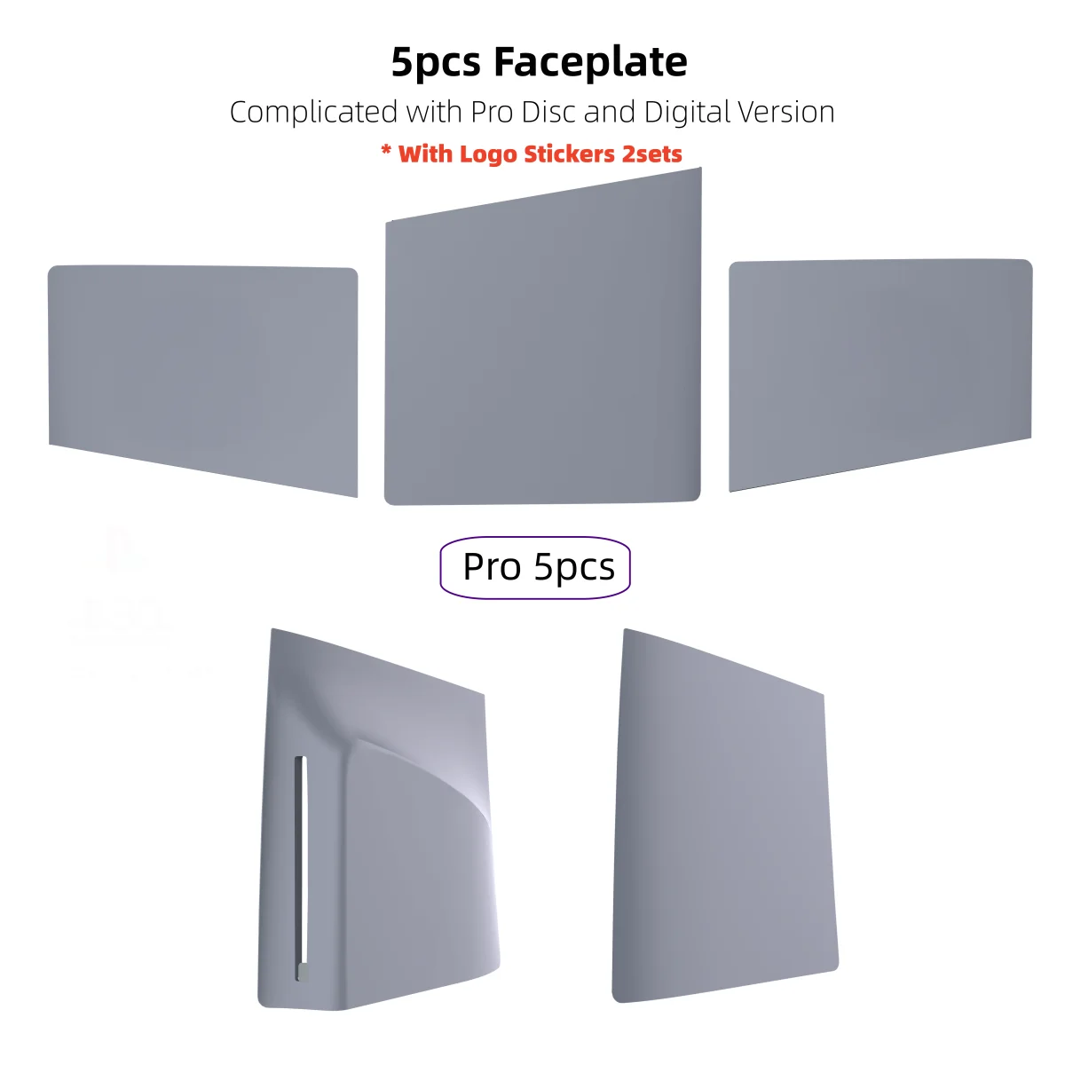 5 Piece Cover Plates for PS5 Pro Disc and Digital Edition Console Faceplates DIY Decoration Shell Panels 30th Anniversary Grey