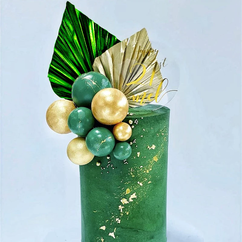 2 Stück glänzende Palmblätter Papier Palm blatt für Kuchen dekorieren goldene Kunst blätter Kuchen deckel DIY Cupcake Dekor – Detail 7