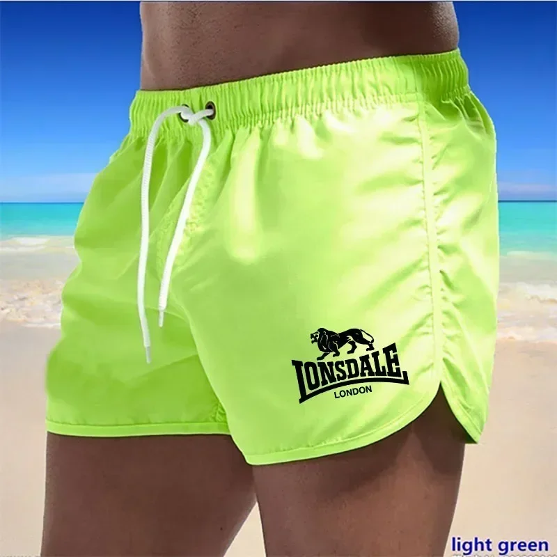 2026 men's beach shorts Lonsdale Print sports running shorts swimsuit sports quick drying surfing shorts swimsuit