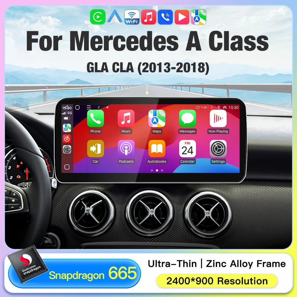 STWEI Snapdragon 665 Zinc Alloy Car Screen For Mercedes Benz A Class W176 GLA X156 C117 2400*900 Wireless CarPlay Android Auto