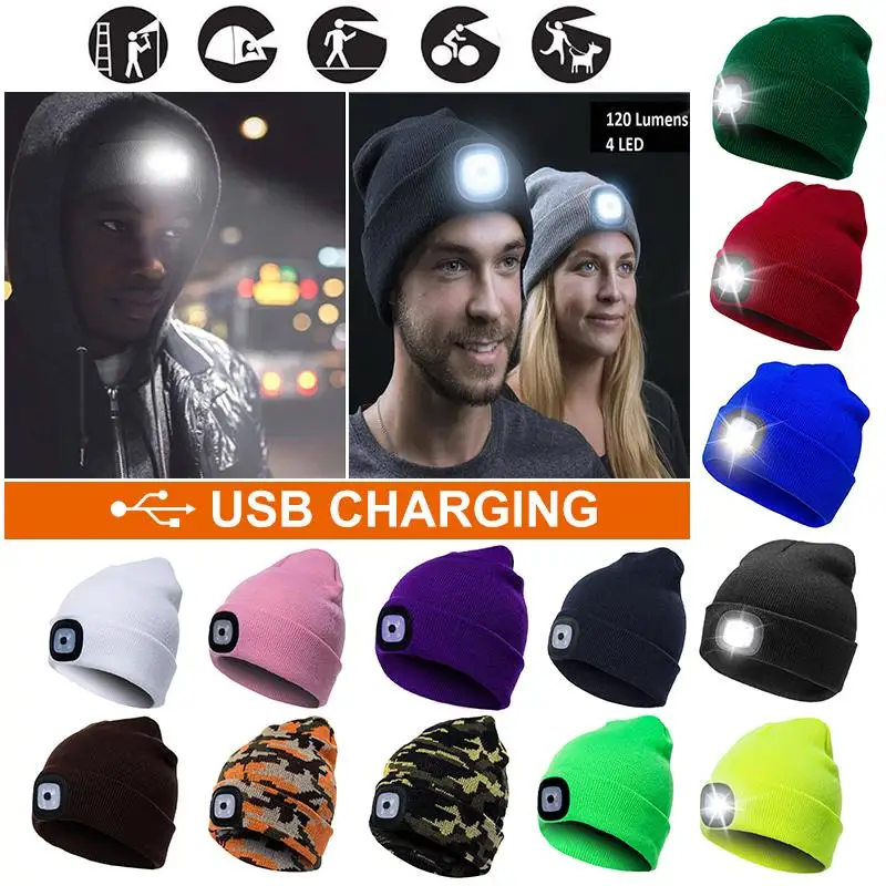 

Multifunctional LED Beanie Hat USB Rechargeable Headlight for Winter Outdoor Activities Night Running Safety Light