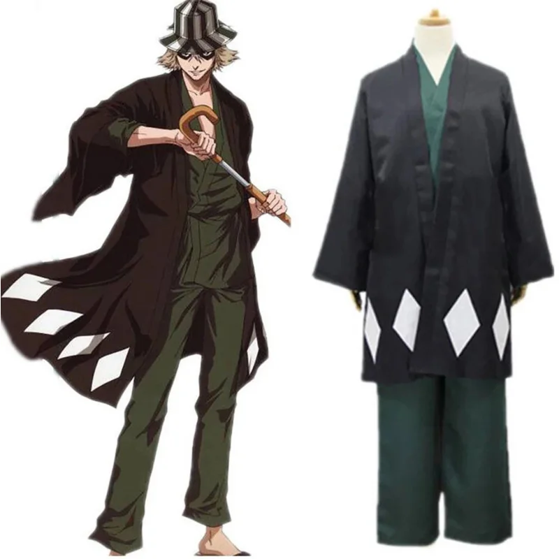 Anime bleach cosplay Urahara Kisuke gopei 13 costume kimono Halloween costume full outfit bleach Urahara Kisuke cosplay hat wig