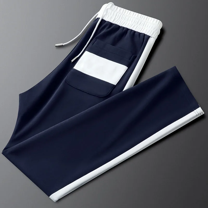 

Fashionable side-woven strap casual sport pants for men, summer thin and form-fitting men's elastic sweatpants