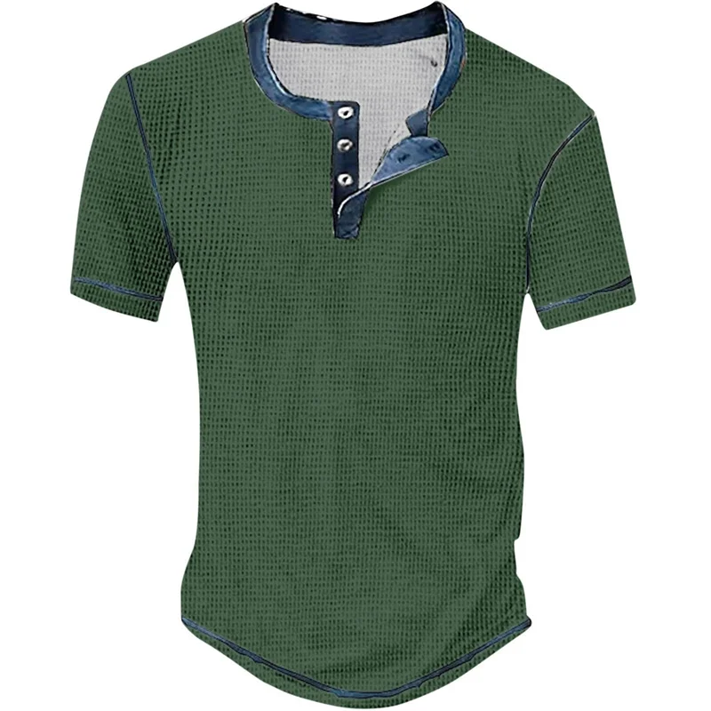 Herren V-Ausschnitt Knopfleiste Kurzarm-Oberteil Schnelltrocknend Herren Vintage-Kleidung Personalisiertes Sommer-Freizeit-T-Shirt Waffel-Großpullover – Detail 8
