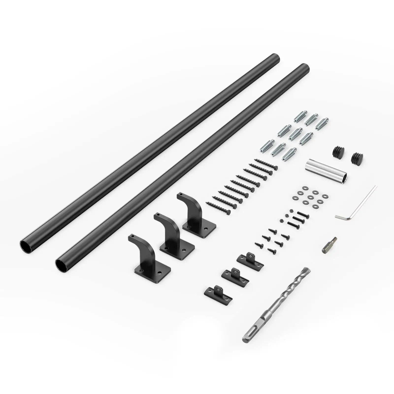 Wall Mounted Stair Handrail 6ft Black Galvanized Aluminum Pipe 1.26 Inch Diameter Indoor Outdoor Stair Railing Industrial Safety Grab Rail for steps