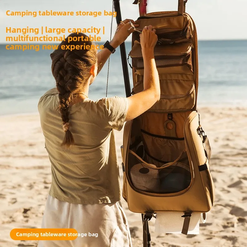 

Hanging Camp Kitchen Organizer Bag - Multi-Pocket Utensil Storage with MOLLE Straps,Waterproof Oxford Fabric for Hiking&BBQ Gear