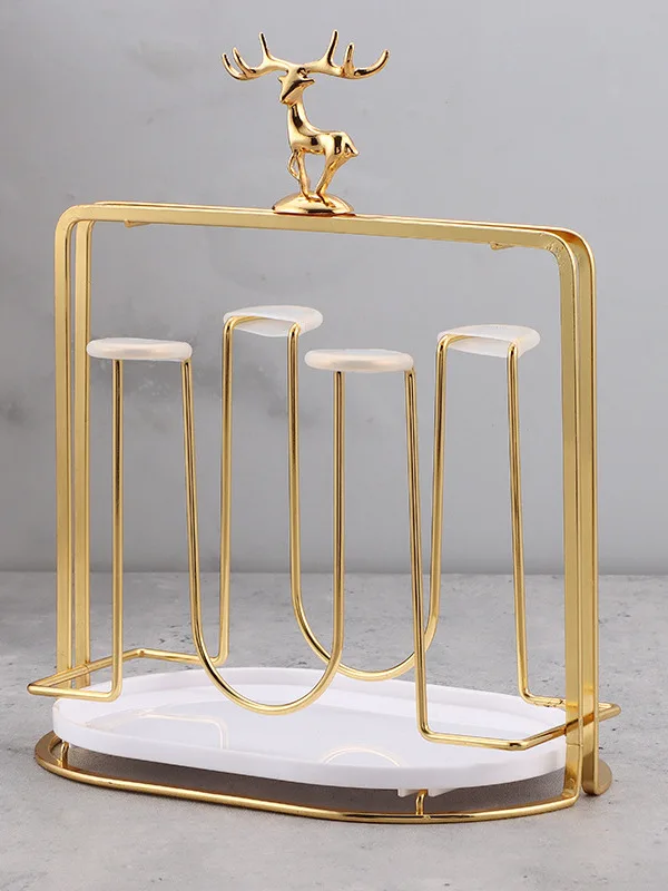 deer-head-glass-cup-drainage-rack-golden-metal-four-cup-holder-home-poker-room-special-cup-rack-creative-trendy-style