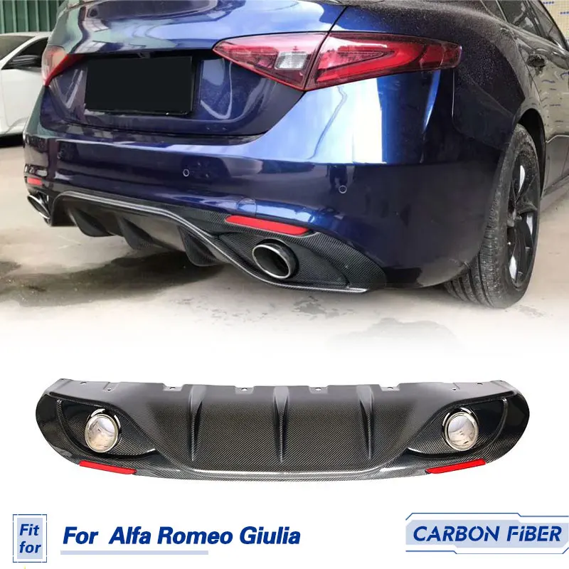 Rear Diffuser for Alfa Romeo Giulia Rear Bumper Lip 2017 - 2019 2 Outlets Giulia With Exhaust Tips Reflector Carbon Fiber/PP