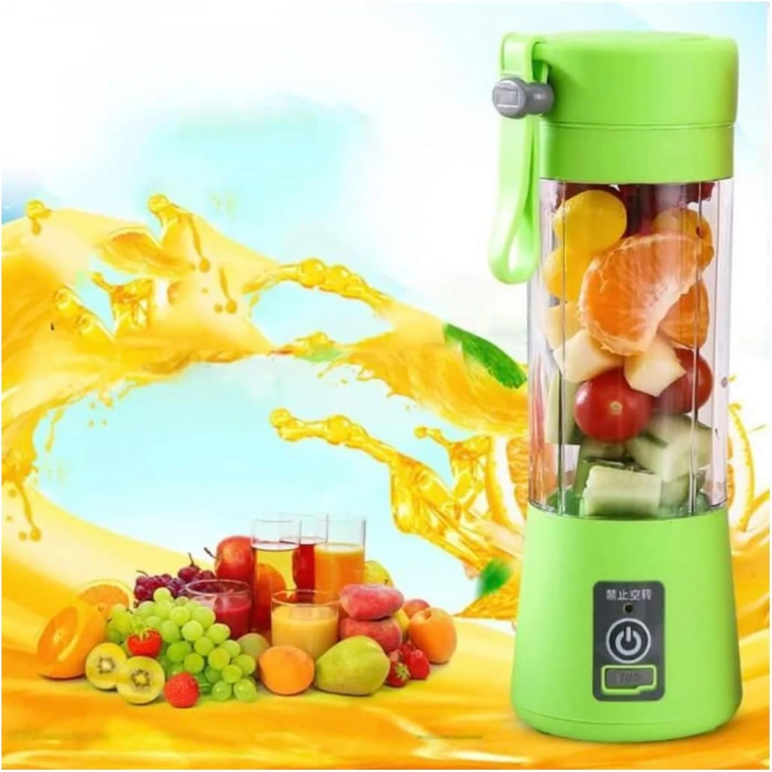 Compact Green Portable Rechargeable USB Blender Mixer with 380ml Capacity for Making Fresh Fruit Juice at Home