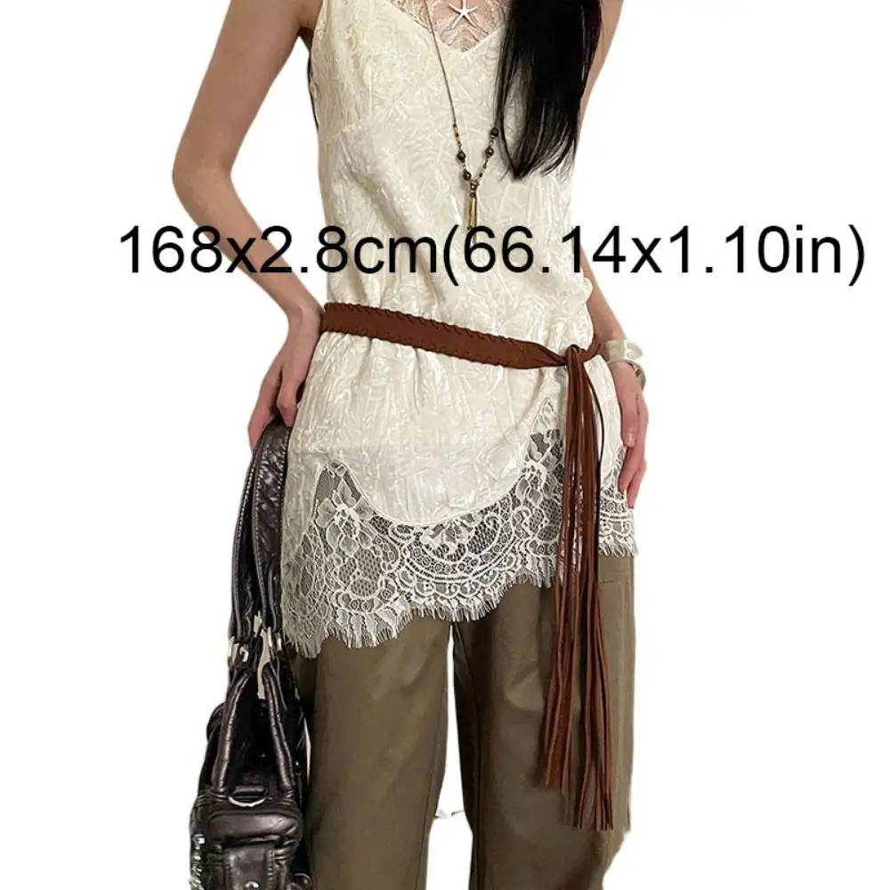 Cintura stile etnico retrò Y2k sottile PU bohemien corda in vita jeans decorazione cintura da cowboy occidentale nappe cintura piccante ragazza