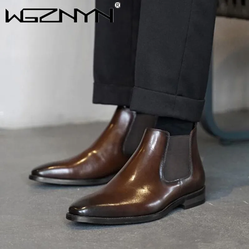 

Дизайнерские мужские классические ботинки челси в стиле ретро, модные брендовые кожаные ботильоны, мужские короткие ботинки в британском стиле, повседневная обувь с высоким берцем