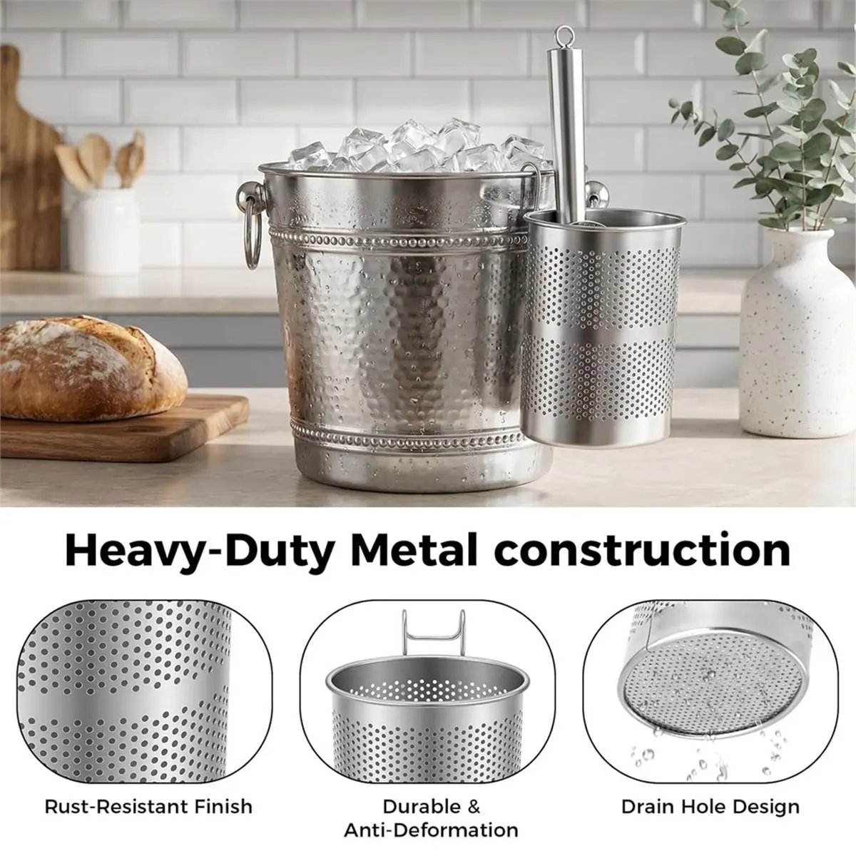 Stainless Steel Ice Scoop with Holder for Freezer, Ice Machine, Metal Ice Scooper for Ice Makers
