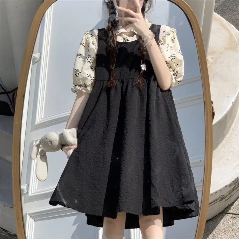 

New style school-style shirt with suspenders; dress with straps; doll dress; thin two-piece set