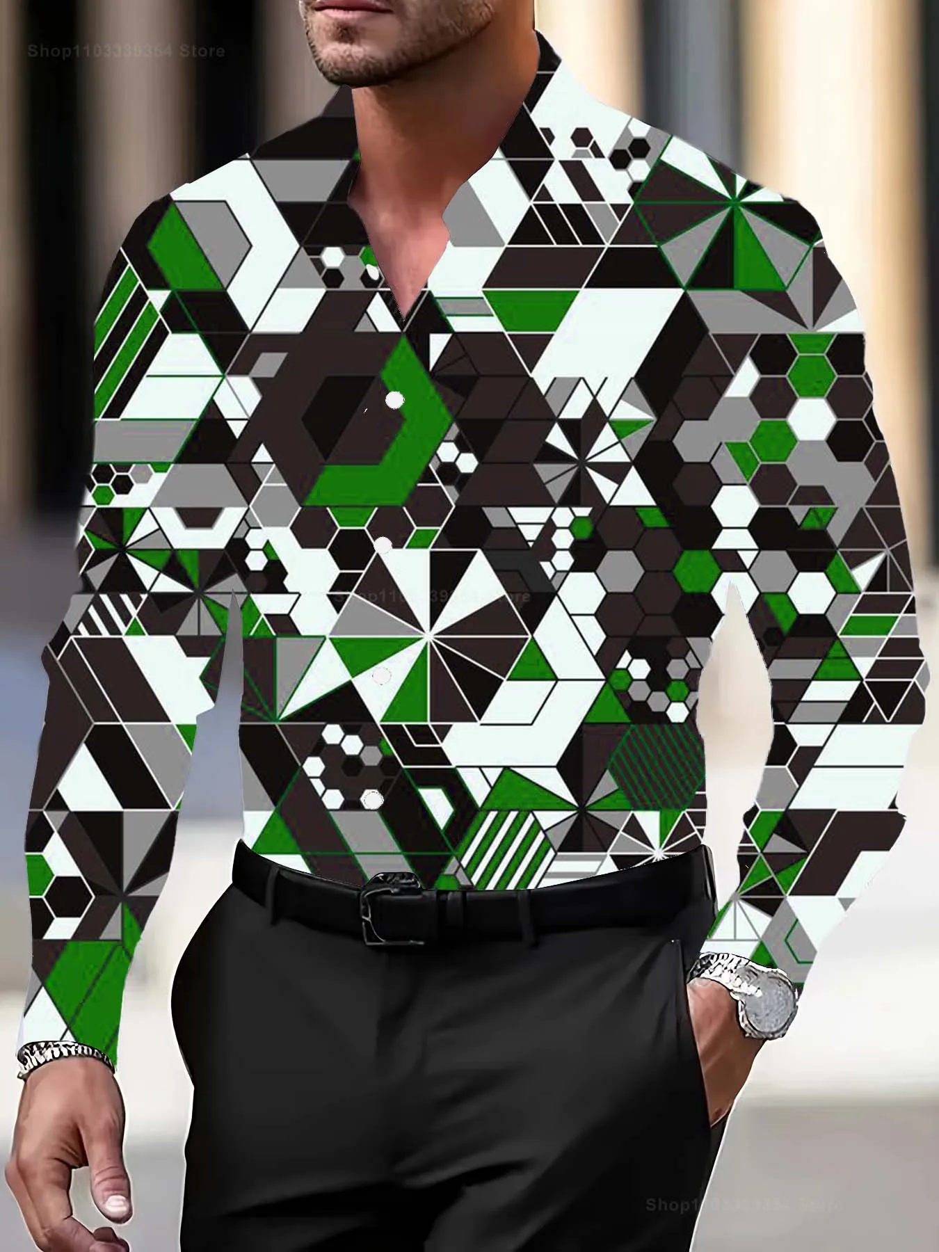 

Multicolored Geometry Pattern 3D Print Men's Long Sleeve Shirts Autumn Business Button Down Shirt For Men Male Clothing Tops