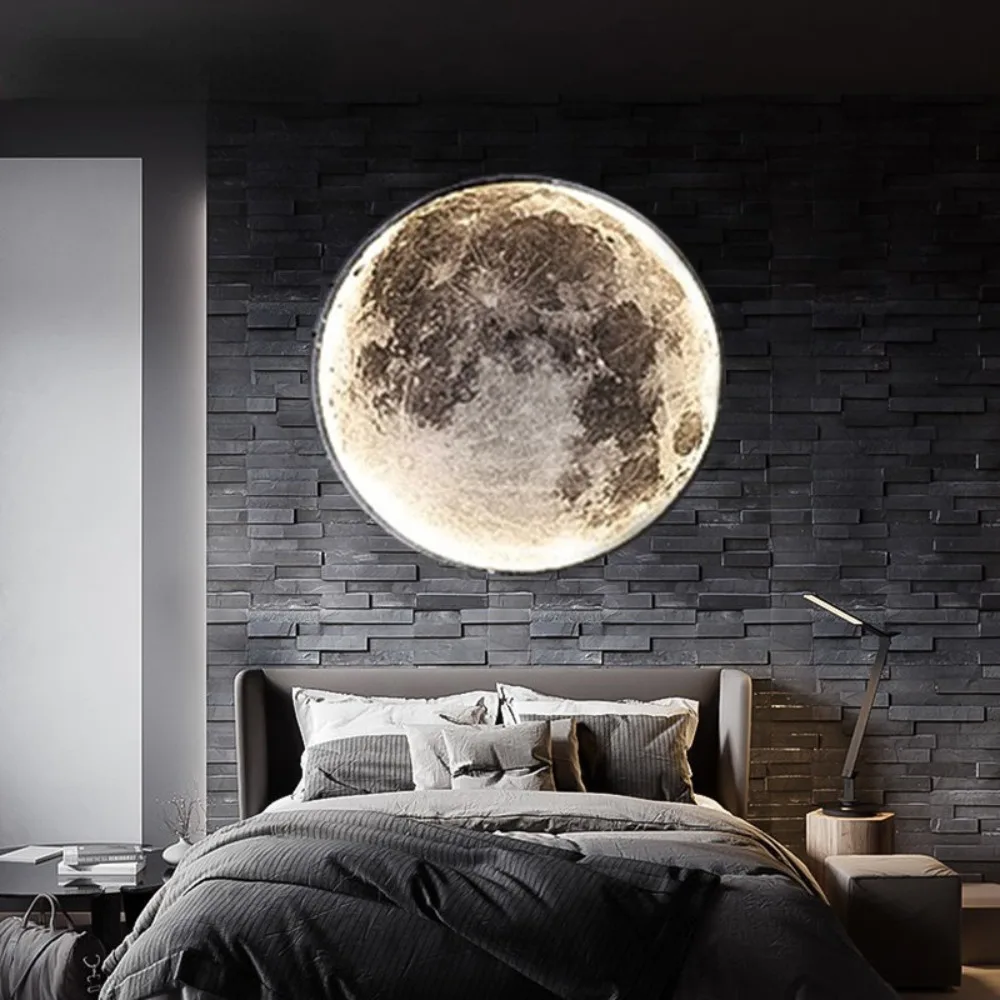 Modern Moon Wall Lamp 24/30CM for Bedroom Background LED Sconce Light Living Home Decor Creative Interior Mural Indoor Lighting