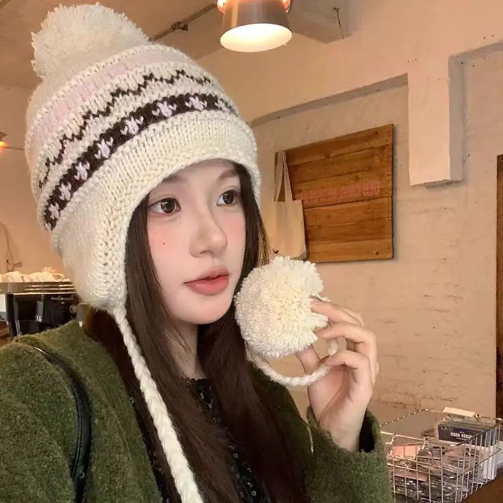 

Милые вязаные шапки для защиты ушей, теплые утолщенные холодостойкие теплые шапочки, шапки-нагрудники, ветрозащитная Балаклава для женщин и девочек