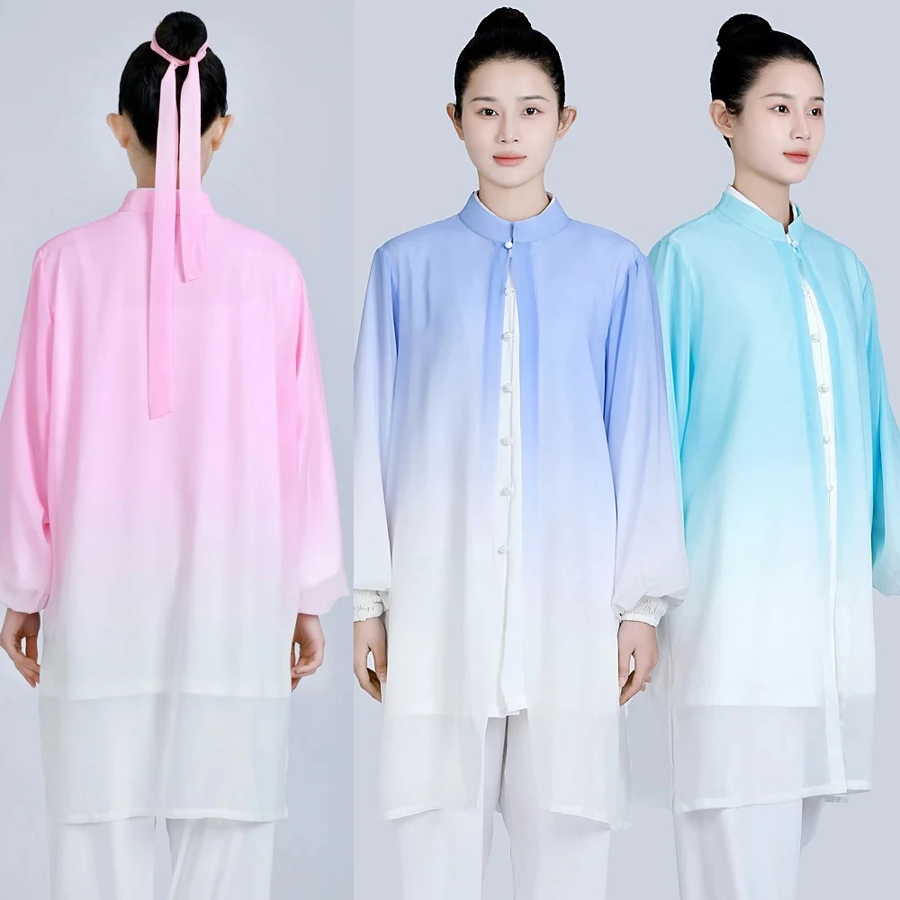 

Kun Master Gradient Veil Kung Fu Uniform Martial Arts Tai Chi Clothes Competition Performance Three-piece Clothing Set for Women