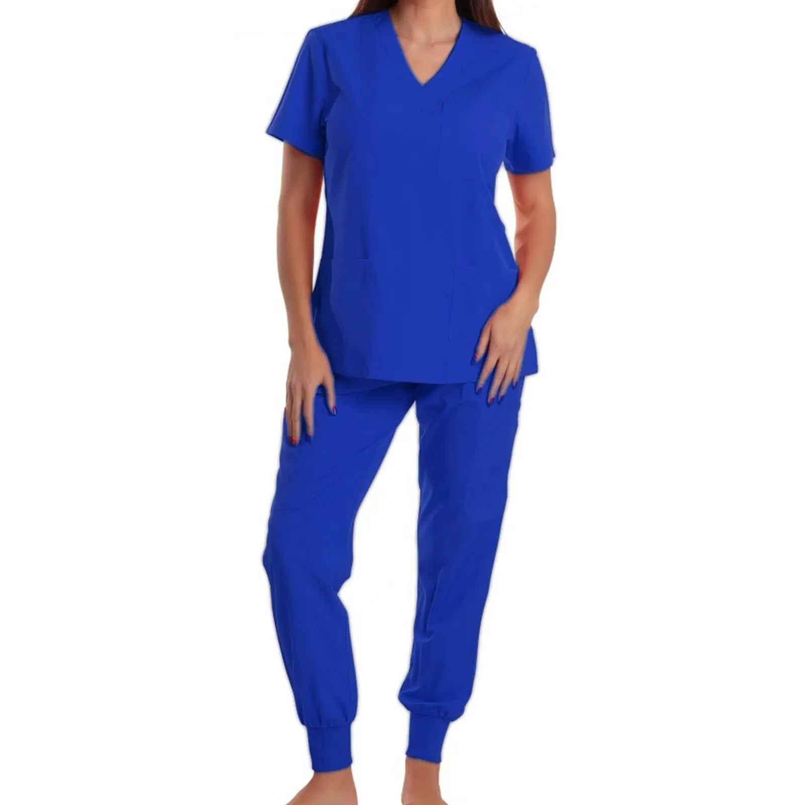 Women's Nurse Scrub Set V-Neck Short Sleeve Multi-Color Jogger Pants Multi-Pocket Medical Uniform Healthcare Workwear