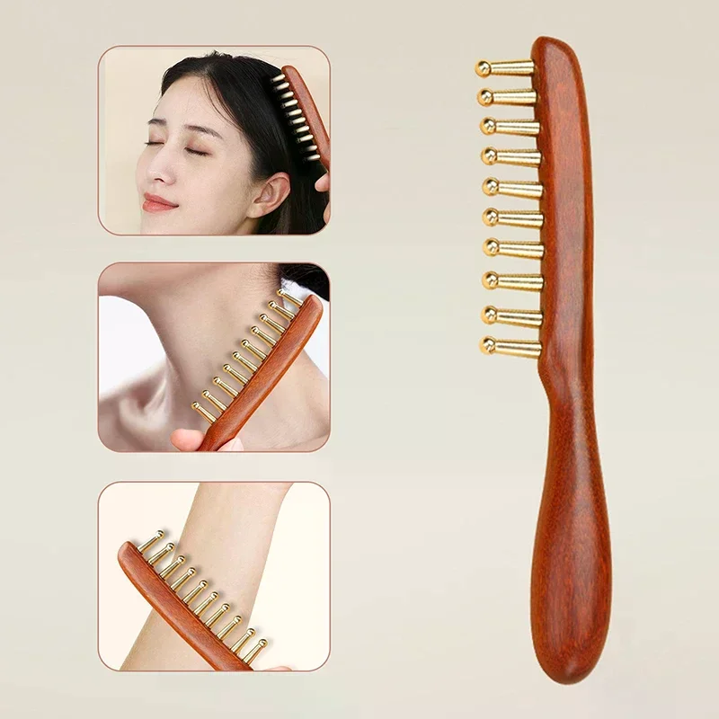 

1 Pcs Sandalwood Massage Comb With Wide Teeth Unblocks The Meridians Of The Head The Brass Meridian Scalp And Hair Therapy Comb