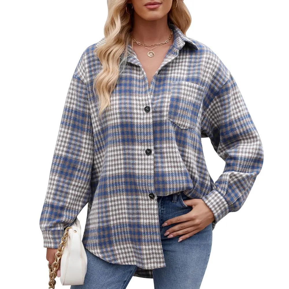 

New Casual Autumn Winter Flannel Shirts Women Street Style Fashion Plaid Long Sleeve Loose Blouses Ladies Turn-down Collar Shirt