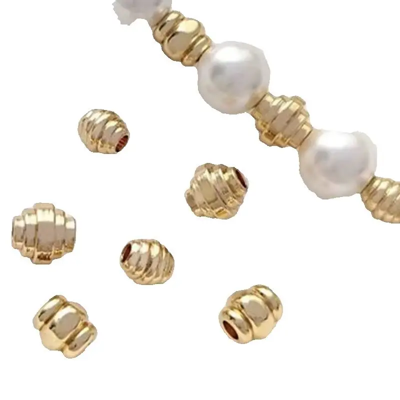 14K Gold Lantern with Separated Beads, Threaded Drum Beads, Handmade String Pearl Bracelet Necklace, DIY Jewelry Loose Bead
