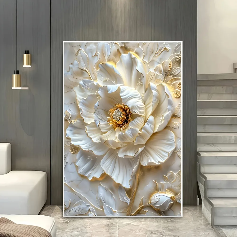 1pc modern abstract floral canvas art prints, frameless white floral wall decorations, living room and bedroom posters