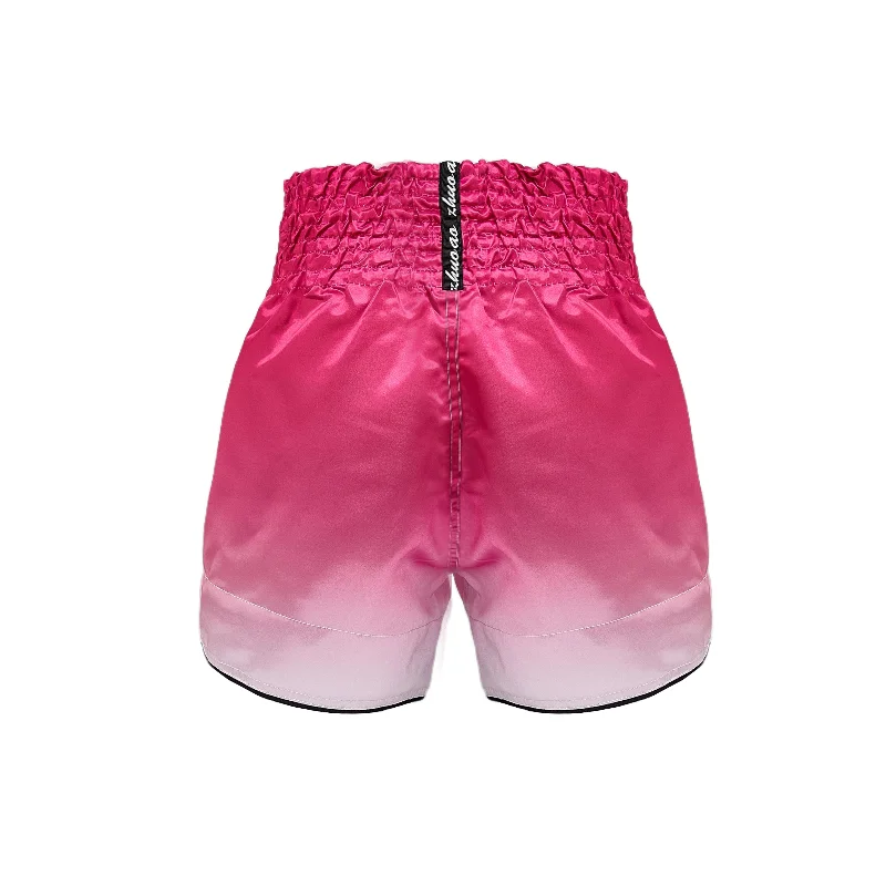 Pink Gradient Muay Thai Shorts Shiny Satin Elastic Waist Boxing Trunks Lightweight MMA Kickboxing Sparring Pants Men Women Kids