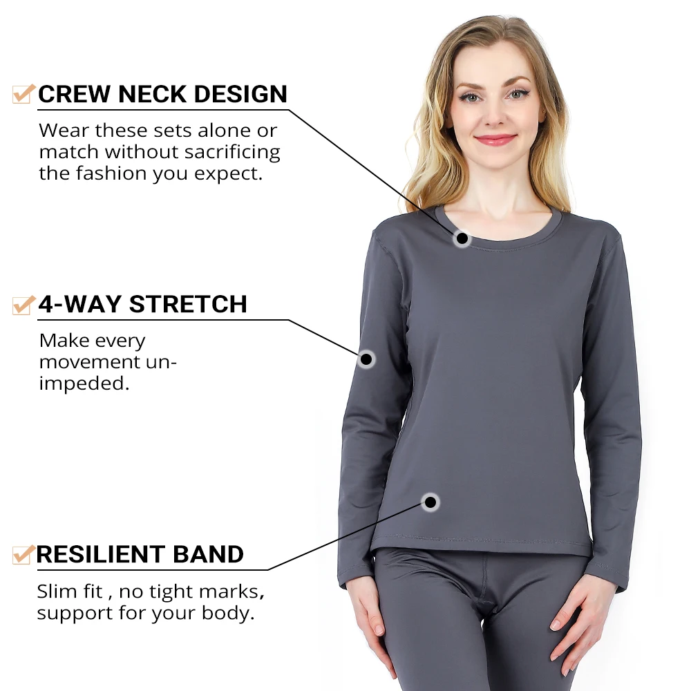 Women's Thermal Underwear Set Winter Protection Long Sleeves Pants Pull On Thermal Underwear High Elasticity Warm Clothing