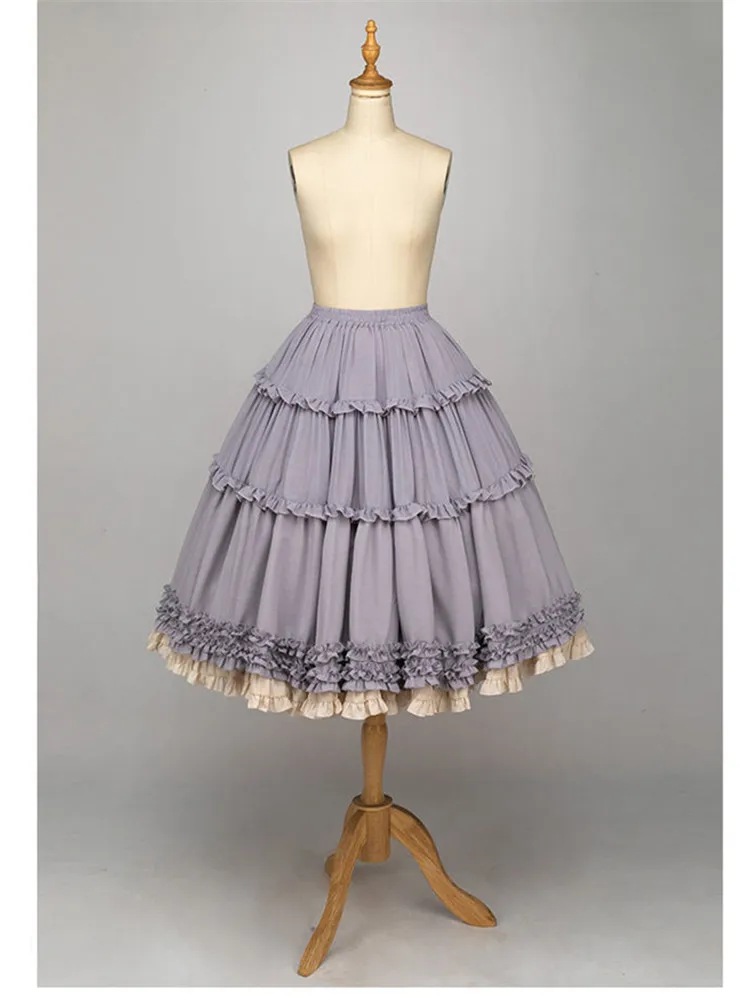 Lolita Skirt Ruffles  Chiffon Women  Elegant Skirt