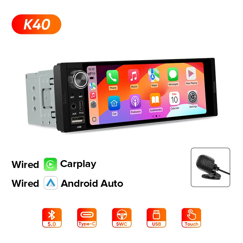AINAVI K40 K50 Universele Autoradio 1 Din Carplay Draadloos Android Auto Auto Multimedia MP5 HD IPS Touchscreen USB TYPE-C BT 5.0