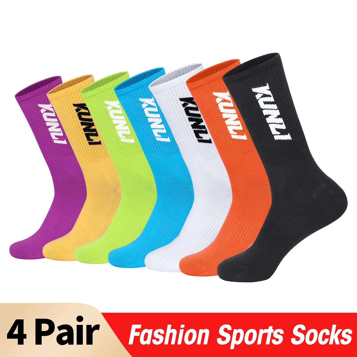 

4 Pairs KUNLI Mid-Calf Athletic Socks Unisex Fashion Cotton Sports Socks Breathable for Running Gym Outdoor Work and Home Use
