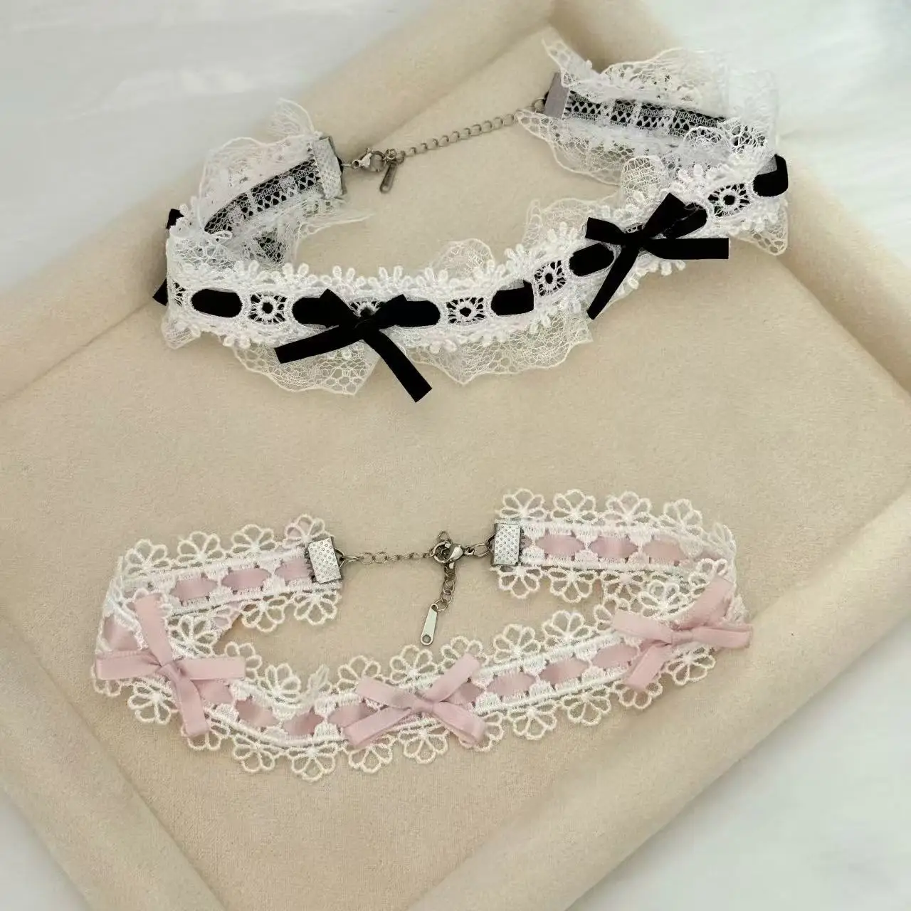 Sweet Pure and Lustful Lace Mesh Knitted Bow Lolita Necklace Choker Collar High-End Necklace for Women