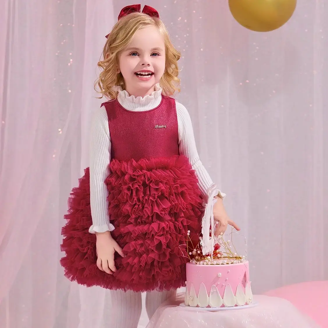 

Party Dresses For Girl Kids Bow Ruffles Tulle Princess Dress For Children First Communion Birthday Party Wedding Bridesmaid Gown