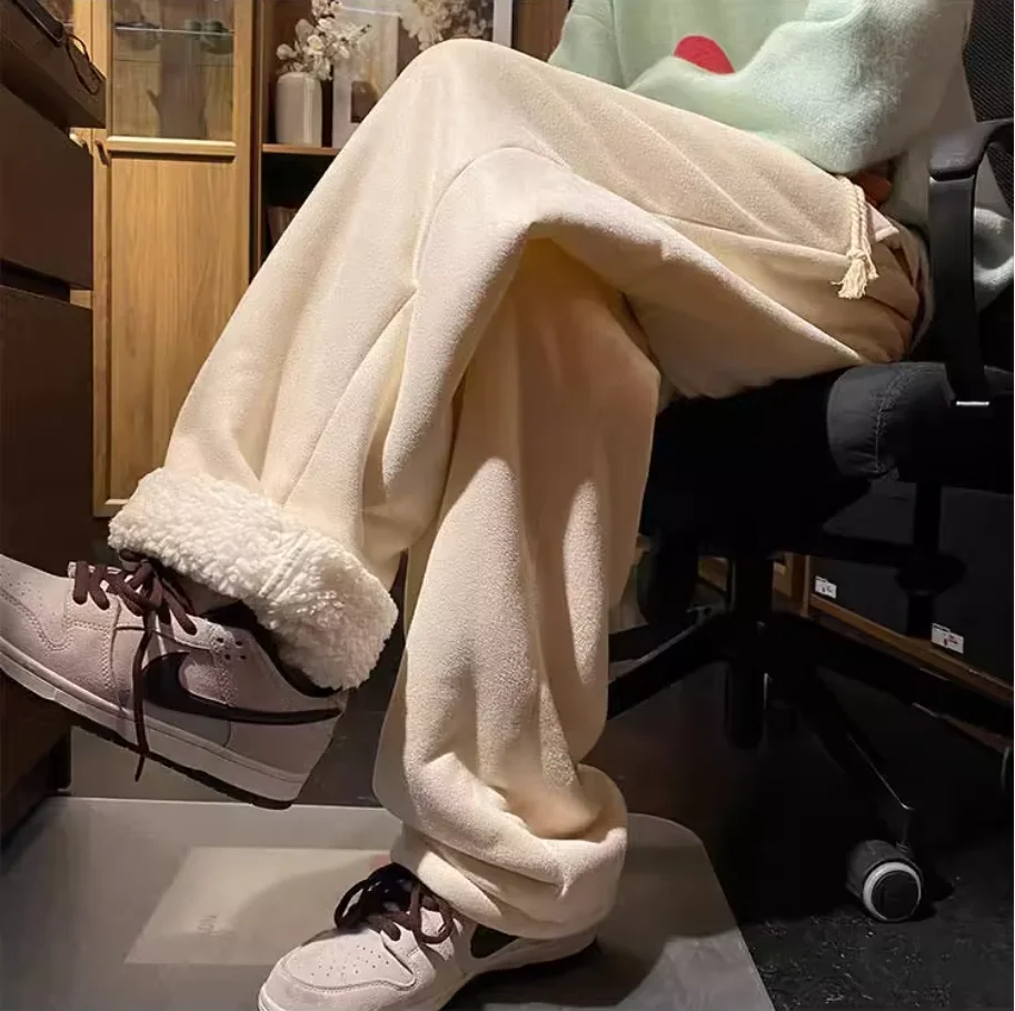 

Winter velvet long pants for boys, middle and high school students, warm and thick lamb wool jacket cotton pants